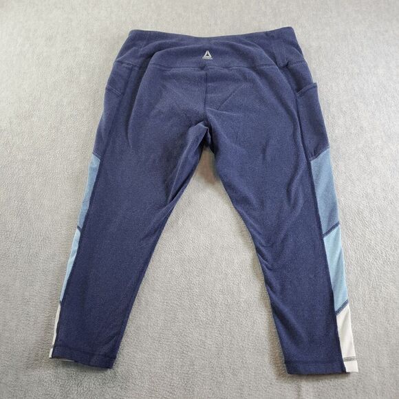 Reebok Legging Women 1X Blue Fleece Cotton Activewear High Waist Skinny Leg Logo - Picture 8 of 9